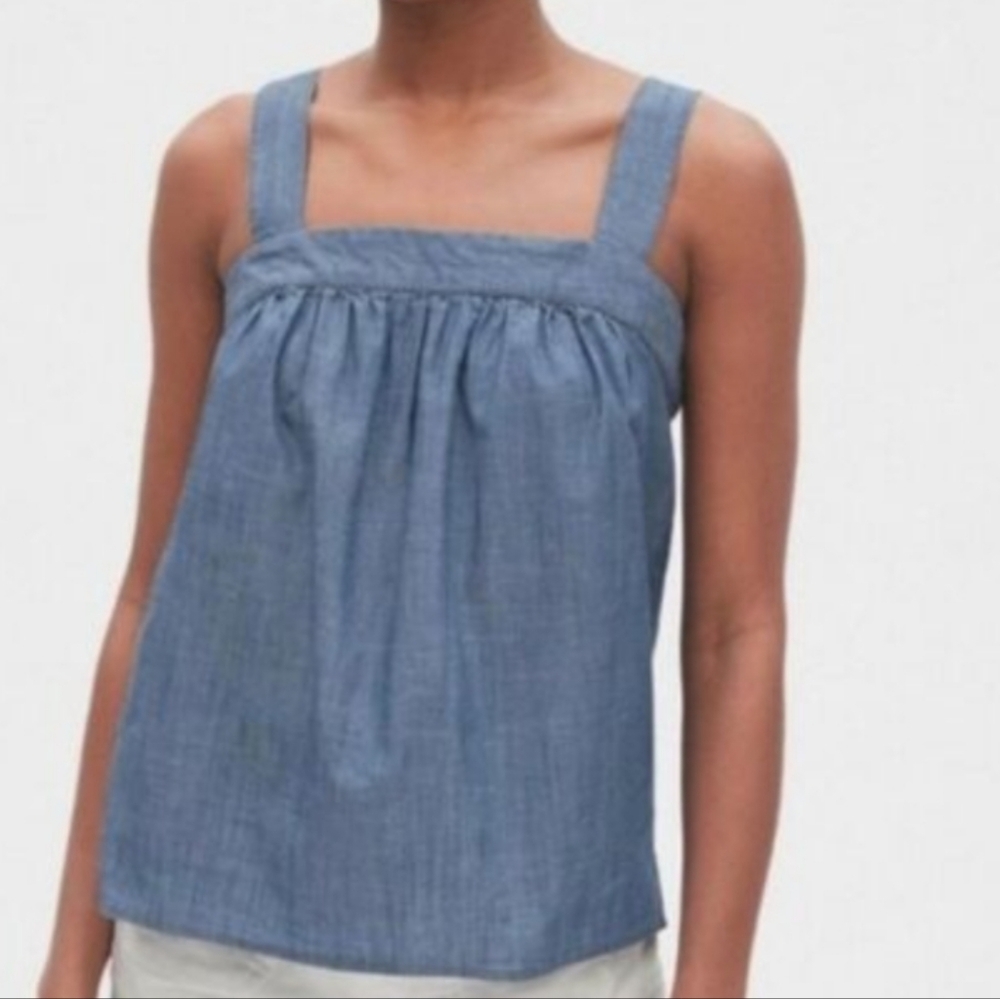 Gap XL Casual Blue Chambray Square Neck Tank Top NWT
